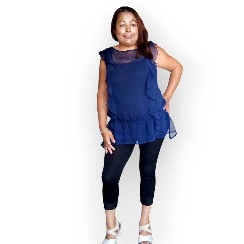 Jonathan Martin Navy Ruffle Blouse - Picture 6 of 16